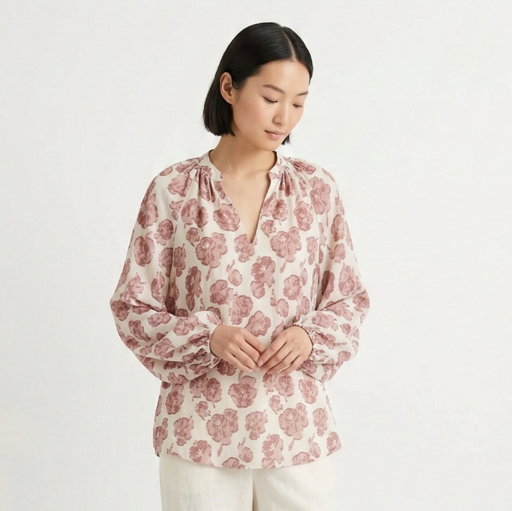 Ann Taylor Blouse Floral Boho White Red M